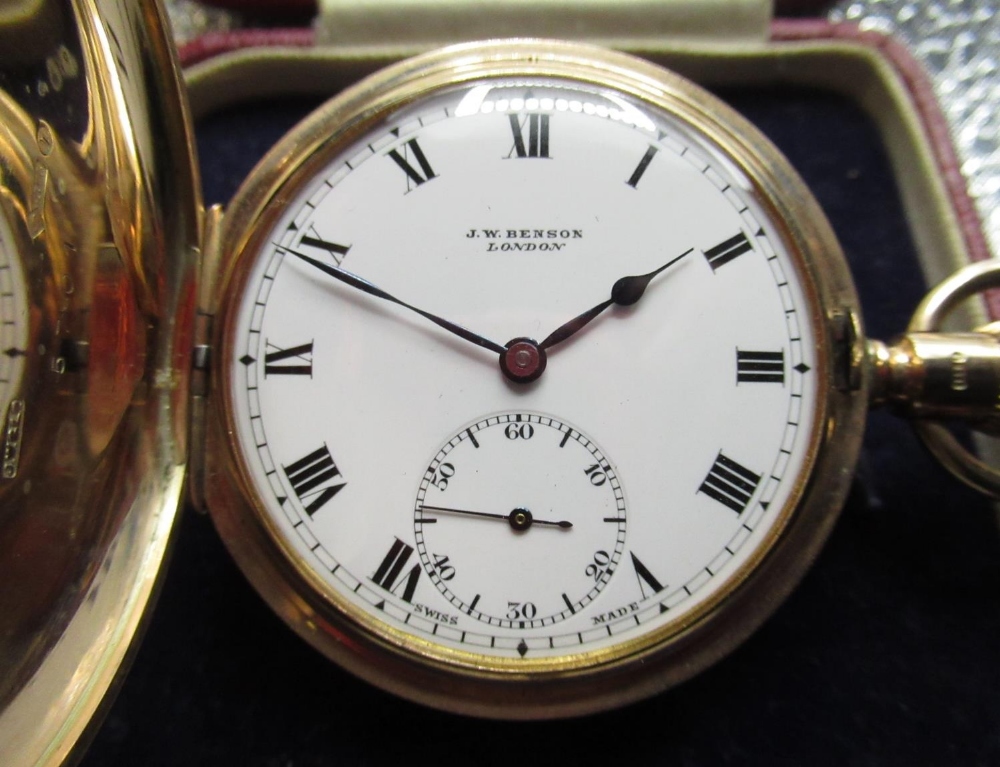 J. W. Benson, London, 9ct rose gold Hunter keyless wound pocket watch, hinged case back and - Image 2 of 5