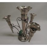 Geo.V hallmarked Sterling silver epergne, the three vases in scrolled frame on circular base, by