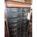 C19th style waxed pine upright filing cabinet, the twenty numbered faux leather fall front drawers