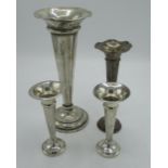 Pair of hallmarked Sterling silver trumpet vases with flared rims and tapered stems, by A T Cannon