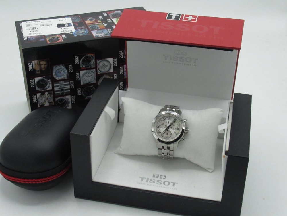 Tissot Dressport G15 quartz chronograph wristwatch with date, iridescent dial with three