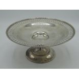 Hallmarked Sterling silver circular tazza with pierced and stepped rim (maker unknown), Birmingham