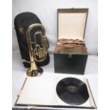 Virtuosi lacquered brass alto-horn stamped A K in soft carry case with shoulder straps, collection