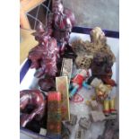 Selection of mid C20th Chinese collectables to include carved wooden figurines, pair of bisque