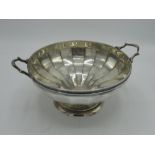 Geo.V hallmarked Sterling silver two handled pedestal bowl, engraved with inscription, Atkin