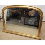 Victorian style over mantel mirror, arched plate in moulded gilt wood frame, W114cm H80cm