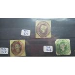 Three 1847 Victorian embossed stamps 1/S.G.54 10p S. G 57 and 6d S.G. 59 (3)