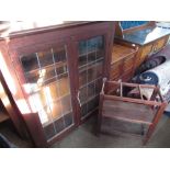 Small C20th oak display cabinet enclosed by pair of lead glazed doors, W91cm D27cm H114cm, oak three