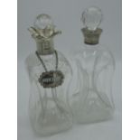 Victorian waisted glass decanter, hallmarked Sterling silver collar by Cornelius Desormeaux Saunders