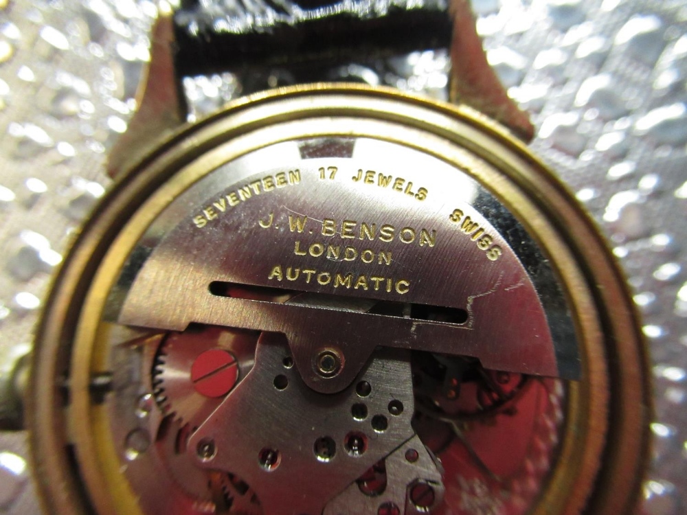 J W Benson, London 1950's 9ct gold cased automatic wrist watch, three piece gold case with snap on - Image 3 of 3