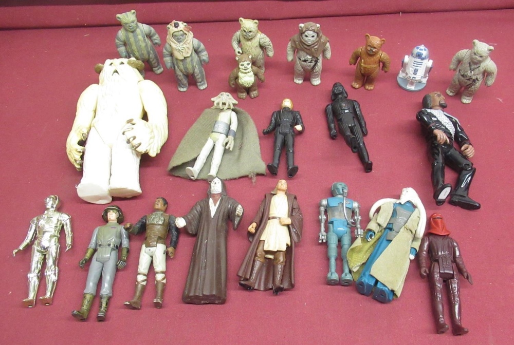Collection of Kenner and other Star Wars figures including Ewoks, Darth Vader, Luke Skywalker,