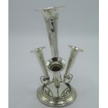 Edw.VII hallmarked Sterling silver epergne, three vases on scroll supports, by William Neale & Son