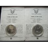 Two Westminster Collection United States of America Morgan Dollar silver coins, one dated 1882,