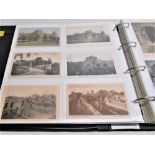 Folder containing approximately five hundred postcards of castles such as Clitheroe, Cockermouth,