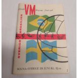 Official Swedish World Cup Final programme 1958 for Sweden vs Brazil 29th June 1958