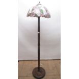 C1940's standard lamp the turned column with tiffany styled coloured domed shade, H165cm
