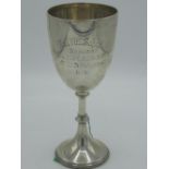 Edw.VII hallmarked Sterling silver presentation goblet, bowl engraved " Mill Hill School Senior