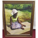 African school, C20th 'Julianne', portrait study of a seated young girl, oils on board, signed and