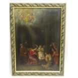 Italian School (early C19th): Madonna and Child in an interior, with Angelic Host, oils on oak