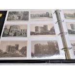 Folder containing approximately four hundred and fifty postcards of castles such as Donnington,