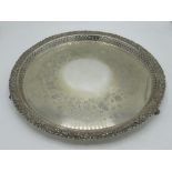Geo.v hallmarked Sterling silver circular salver with repoussé rim and pierced border, by T