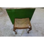 Green Felt Card Table and a wood stool with cane seating