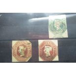 Three 1847 Victorian embossed stamps 1/-S.G. 54 and two 10p S.G.57 (3)
