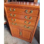 C20th Chinese hardwood cutlery cabinet of four drawers over two door cupboard, complete with