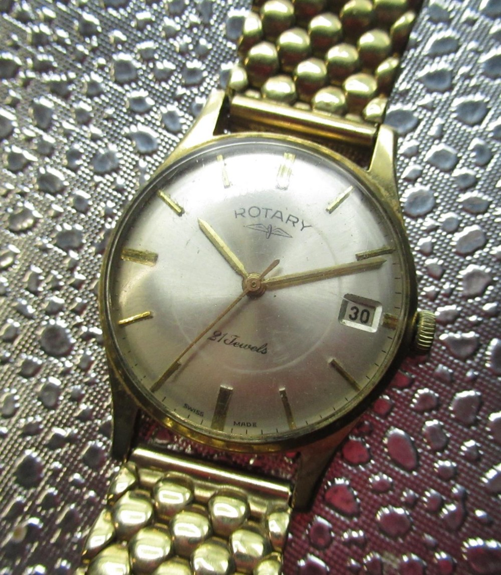 Rotary, 1960's 9ct gold cased hand wound wrist watch with date, two piece Denison case on later