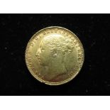 Victorian 1885 young head sovereign with St George and the Dragon back
