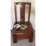 Chinese wooden foot binding chair, raise back with solid splat and seat, later inset with a