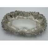 Victorian hallmarked Sterling silver oval dish, pierced and repoussé with C scroll and flowers, by