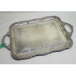 Geo.V hallmarked Sterling silver rectangular tray with gadrooned border and floral detail by K.B,