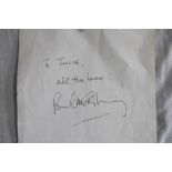 Paul McArtney autograph, signed 'to Julie, all the best, Paul McArtney'