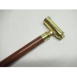 Brass mounted mahogany walking stick with single drawer telescope handle, L95cm