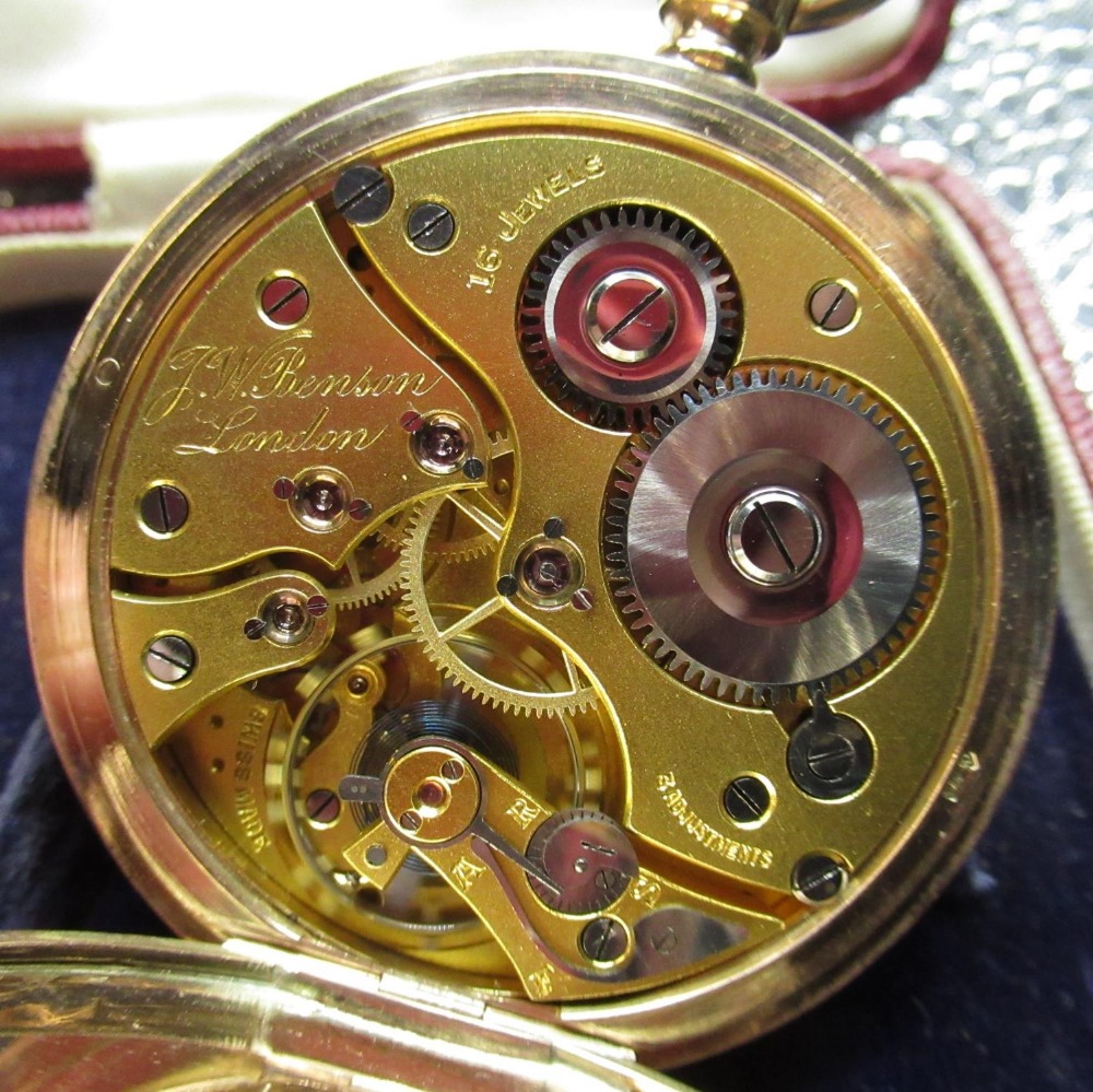 J. W. Benson, London, 9ct rose gold Hunter keyless wound pocket watch, hinged case back and - Image 3 of 5
