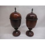 Pair of C20th classical turned wood urns inverted baluster form with acorn finials, H38cm (2)