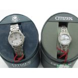 Citizen Echo Drive wrist watch with date, mother of pearl dial, stainless steel case on stainless