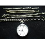 Collection of various assorted watch chains and London silver hallmarked pocket watch with secondary