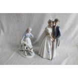 Nao figure of a bride and groom and a Gerold Porzellan figure of a farm maid and calf