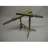 Pair of C20th brass table telescopes with tripod bases (2)