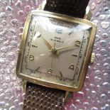 1950's Avia 9ct gold cased hand wound wristwatch, square gold case with snap on back stamped .375