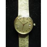 Omega automatic 9ct gold cased wrist watch with date, two piece gold case on hallmarked Milanese