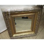 Gilt framed wall mirror with square plate and leaf moulded surround, W58cm H58cm