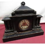 Late C19th Hamburg American Clock Co. mantel clock, ebonized architectural case with German 14 day