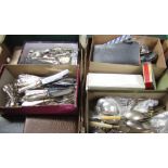 Large collection of silver plated items to include teapots, jugs, trays, Kings pattern cutlery