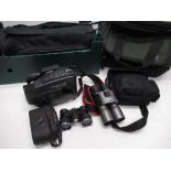 JVC compact VHS video movie GR-AX3510X video camera with charger in case, pair of Optus 12x32