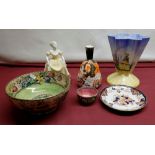 Large Maling bowl and smaller Maling bowl, Coalport figurine "Ladies of Fashion - Emily", Royal