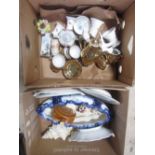 Selection of various ceramics to include Royal Crown Derby blue and white table bowl, gilt coffee