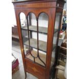 Edwardian inlaid mahogany Sheraton Revival display cabinet, triple arched astragal moulded door with